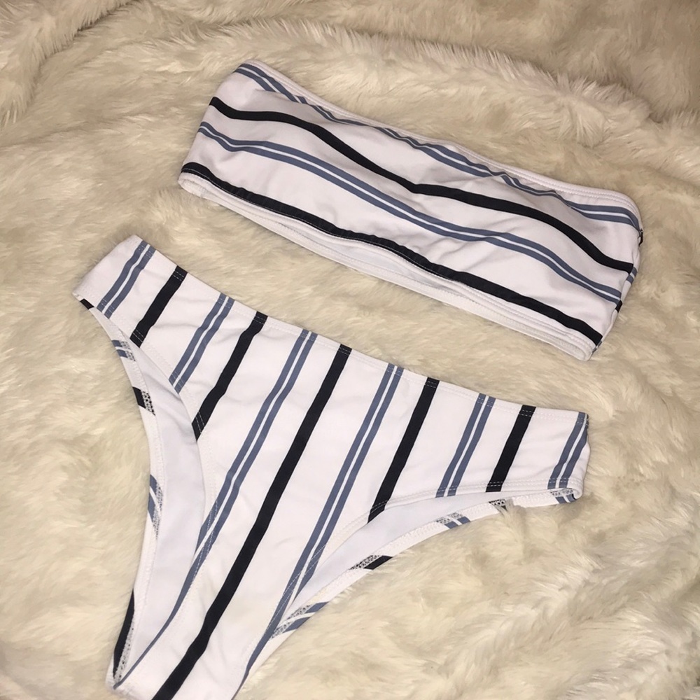 Striped Bandeau Top with high waisted bottoms